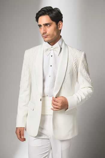 Buy Salil Bhatia Ivory Sequins, Beads Hand Embroidered Tuxedo Set Online at Aza Fashions Buy_Salil Bhatia_Ivory Sequins, Beads Hand Embroidered Tuxedo Set _Online_at_Aza_Fashions