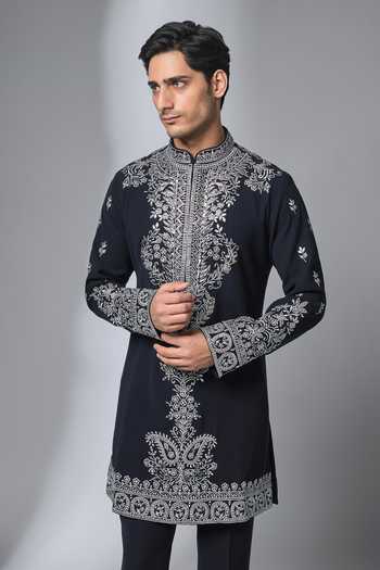 Buy Salil Bhatia Blue Mirror Work Embroidered Kurta And Pant Set Online at Aza Fashions Buy_Salil Bhatia_Blue Mirror Work Embroidered Kurta And Pant Set _Online_at_Aza_Fashions