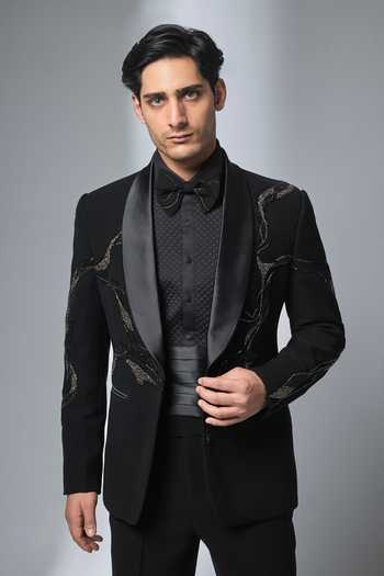 Buy Salil Bhatia Black Beads Tonal Embroidered Tuxedo Set Online at Aza Fashions Buy_Salil Bhatia_Black Beads Tonal Embroidered Tuxedo Set _Online_at_Aza_Fashions