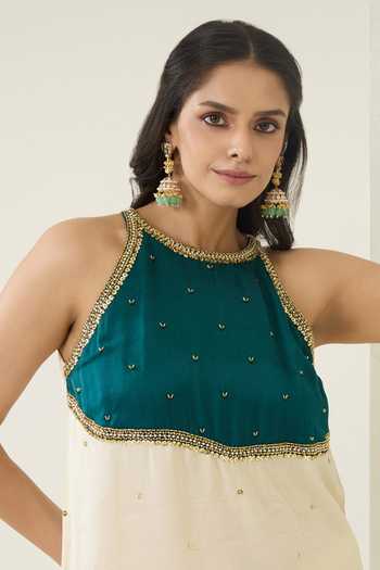 Buy BAHAARA BY DIVYA NARULA Ivory Silk Satin Sequins Halter Neck, Yes Siya Embellished Kurta And Palazzo Set Online at Aza Fashions Buy_BAHAARA BY DIVYA NARULA_Ivory Silk Satin Sequins Halter Neck, Yes Siya Embellished Kurta And Palazzo Set _Online_at_Aza_Fashions