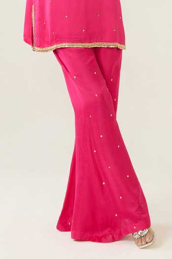BAHAARA BY DIVYA NARULA Pink Silk Satin Sequins Halter Neck, Yes Colour Block Kurta And Palazzo Set Online at Aza Fashions BAHAARA BY DIVYA NARULA_Pink Silk Satin Sequins Halter Neck, Yes Colour Block Kurta And Palazzo Set _Online_at_Aza_Fashions