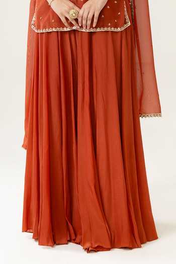 BAHAARA BY DIVYA NARULA_Orange Crepe, Organza Amira Embroidered Kurta Set With Sharara And Dupatta _Online_at_Aza_Fashions