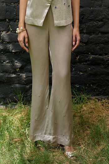 Buy Vedangi Agarwal Blue Satin Mandarin Collar Stone Embellished Top And Pant Set Online at Aza Fashions Buy_Vedangi Agarwal_Blue Satin Mandarin Collar Stone Embellished Top And Pant Set _Online_at_Aza_Fashions