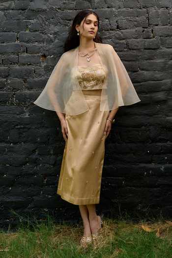 Vedangi Agarwal Embroidered Cape Top & Skirt Set 