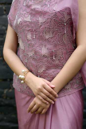 Shop_Vedangi Agarwal_Purple Organza, Georgette, Satin High Neck Embroidered Top And Skirt Set _Online_at_Aza_Fashions
