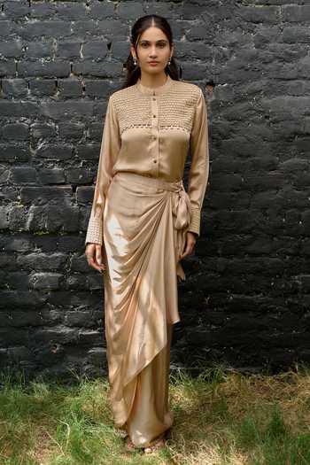 Vedangi Agarwal Embroidered Yoke Shirt & Skirt Set 