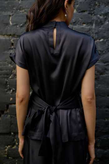 Vedangi Agarwal Black Satin Mandarin Collar Embroidered Top And Draped Skirt Set Online at Aza Fashions Vedangi Agarwal_Black Satin Mandarin Collar Embroidered Top And Draped Skirt Set _Online_at_Aza_Fashions