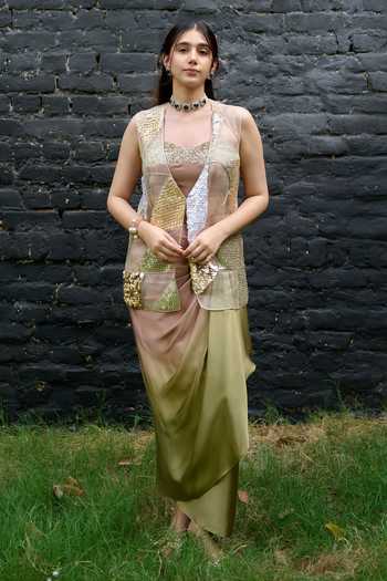 Vedangi Agarwal Patchwork Jacket & Ombre Skirt Set 