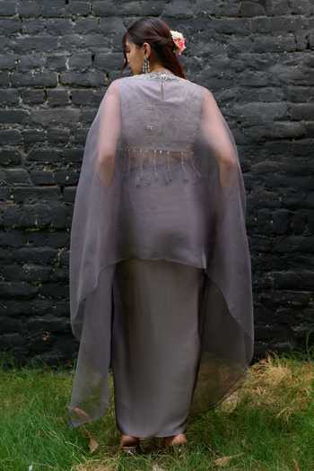Vedangi Agarwal Placed Embroidered Cape Skirt Set 