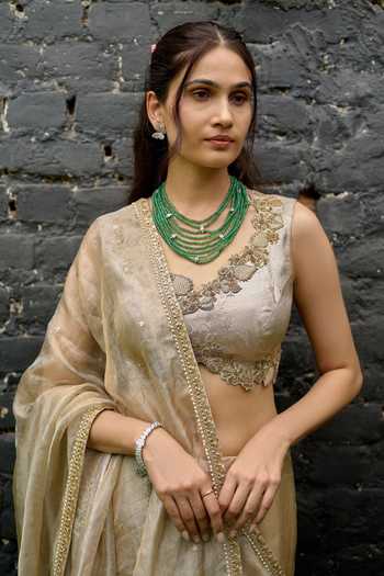 Buy Vedangi Agarwal Gold Tissue, Brocade V-neck Kota Saree And Blouse Set Online at Aza Fashions Buy_Vedangi Agarwal_Gold Tissue, Brocade V-neck Kota Saree And Blouse Set _Online_at_Aza_Fashions