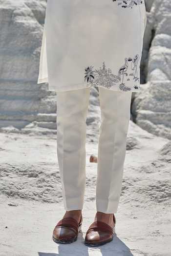 Buy_Amrit Dawani_Ivory Silk, Modal, Cotton Serenade Embroidered Kurta Set _Online_at_Aza_Fashions