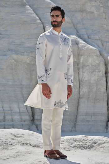 Shop_Amrit Dawani_Ivory Silk, Modal, Cotton Serenade Embroidered Kurta Set _Online_at_Aza_Fashions