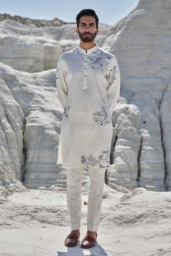 Amrit Dawani_Ivory Silk, Modal, Cotton Serenade Embroidered Kurta Set _at_Aza_Fashions