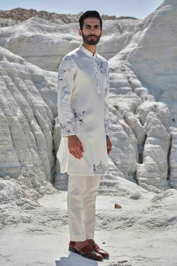 Buy_Amrit Dawani_Ivory Silk, Modal, Cotton Serenade Embroidered Kurta Set 