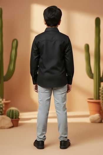 Little Luxe Black Cactus Embroidered Shirt 