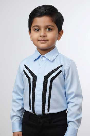 Little Luxe Blue Hand Embellished Shirt Online at Aza Fashions Little Luxe_Blue Hand Embellished Shirt _Online_at_Aza_Fashions