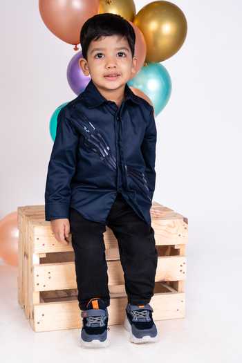 Little Luxe Navy Metallic Lace Shirt 