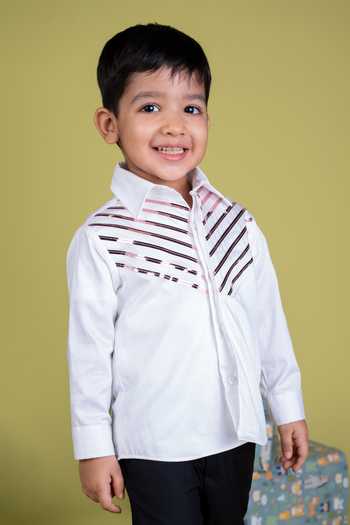 Little Luxe White Metallic Lace Shirt Online at Aza Fashions Little Luxe_White Metallic Lace Shirt _Online_at_Aza_Fashions