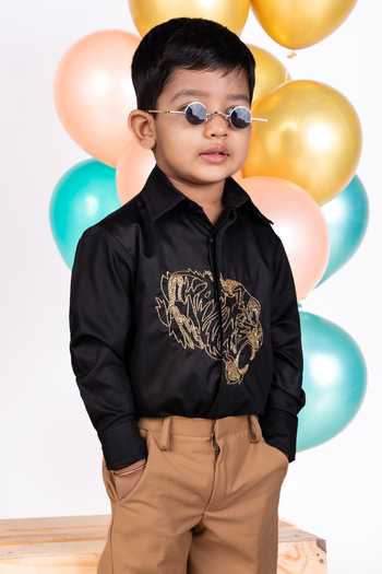 Little Luxe Black Tiger Embellished Shirt 