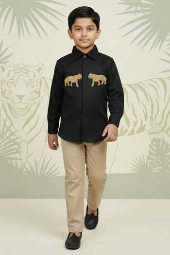Little Luxe Black Tiger Embellished Shirt 