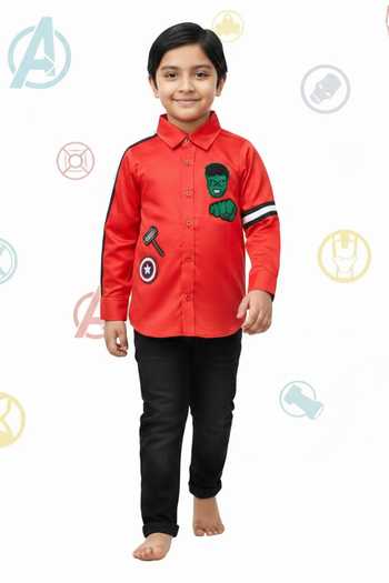 Little Luxe Red Avengers Theme Shirt 