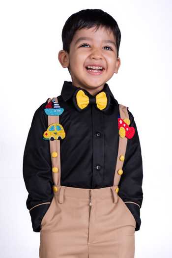 Little Luxe Transport Theme Shirt & Pant Suspender Set 