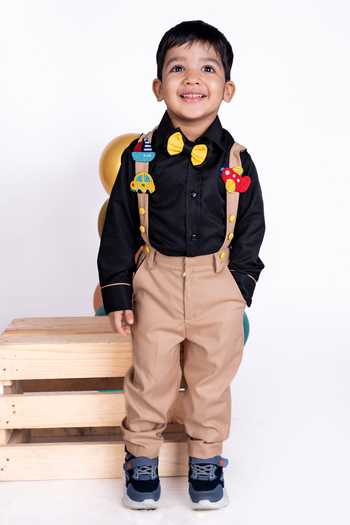 Little Luxe Transport Theme Shirt & Pant Suspender Set 