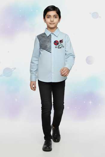 Little Luxe Baby Blue Space Theme Shirt 