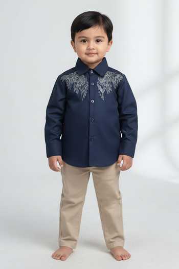 Little Luxe Navy Angel Wings Embellished Shirt