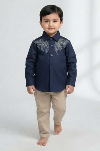 Little Luxe_Navy Angel Wings Embellished Shirt _Online_at_Aza_Fashions