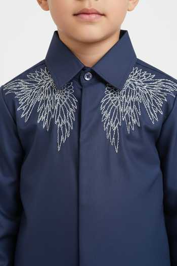 Buy_Little Luxe_Navy Angel Wings Embellished Shirt _Online_at_Aza_Fashions