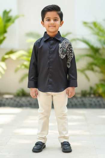 Little Luxe Black Tiger Embellished Shirt