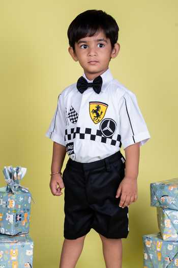 Buy Little Luxe White Racing Theme Shirt Set Online at Aza Fashions Buy_Little Luxe_White Racing Theme Shirt Set _Online_at_Aza_Fashions