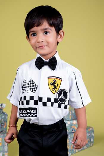 Shop Little Luxe White Racing Theme Shirt Set Online at Aza Fashions Shop_Little Luxe_White Racing Theme Shirt Set _Online_at_Aza_Fashions