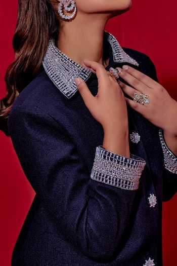 Studio22 By Pulkita Arora Bajaj_Blue Wool Beads, Pearls Glass Hand Embroidered Jacket For Kids_Online_at_Aza_Fashions