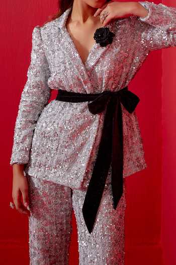 Studio22 By Pulkita Arora Bajaj Sequin Embellished Blazer & Pant Set For Kids