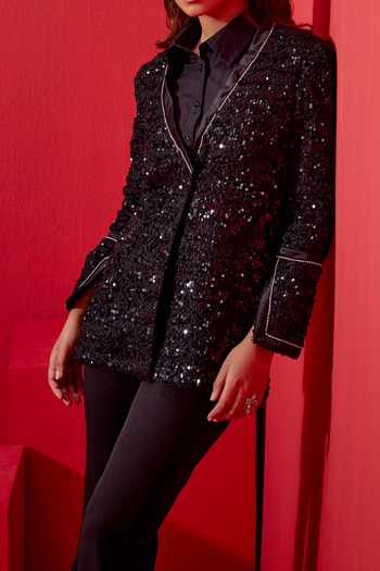 Studio22 By Pulkita Arora Bajaj Black Tweed Sequins, Stones Embellished Jacket And Pant Set For Kids Online at Aza Fashions Studio22 By Pulkita Arora Bajaj_Black Tweed Sequins, Stones Embellished Jacket And Pant Set For Kids_Online_at_Aza_Fashions