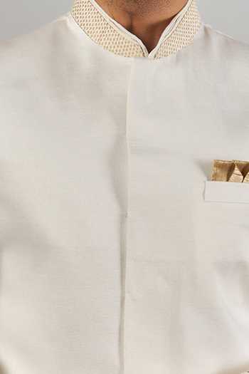 Buy SPRING BREAK White Cotton, Silk Embroidery Collar And Hem Sherwani Set For Kids Online at Aza Fashions Buy_SPRING BREAK_White Cotton, Silk Embroidery Collar And Hem Sherwani Set For Kids_Online_at_Aza_Fashions