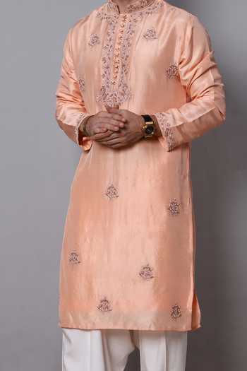 Menero Floral Thread Embroidered Kurta Set For Kids