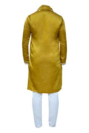 Kaaj Button X AZA Geometric Embroidered Mustard Kurta Set For Kids