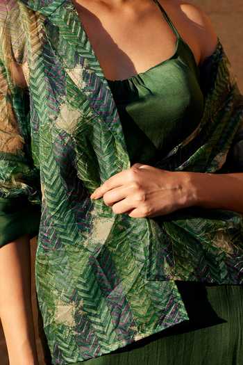 Amrood Green Cowl Neck Dress With Chevron Jacket For Kids
