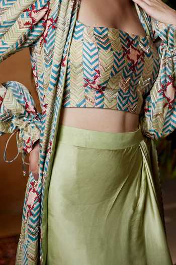Amrood Chevron Print Jacket Skirt Set For Kids