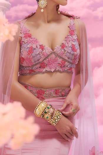 Shop Label Ankush Jain Pink Organza, Satin, Net Applique, Pastel Embellished Fish-cut Lehenga Set For Kids at Aza Fashions Shop_Label Ankush Jain_Pink Organza, Satin, Net Applique, Pastel Embellished Fish-cut Lehenga Set For Kids_at_Aza_Fashions