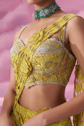 Label Ankush Jain Jaali Cutwork Embroidered Pre-Draped Saree For Kids