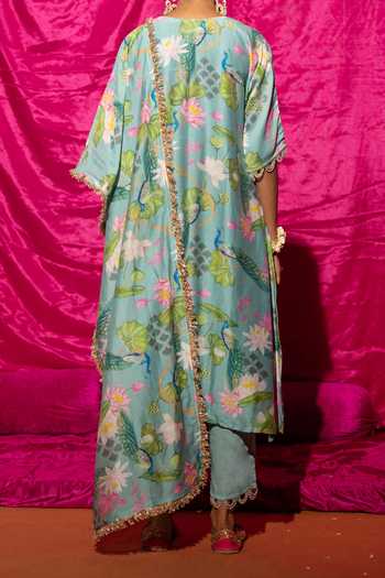 Chrkha Floral Printed Kurta Set With Dupatta For Kids