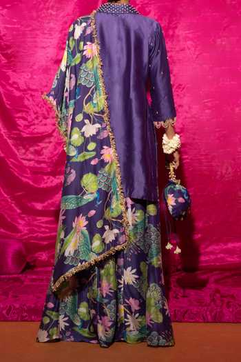 Shop Chrkha Purple Chanderi Silk Pearls, Sequins, Embroidery Shawl Neck Kurta Set at Aza Fashions Shop_Chrkha_Purple Chanderi Silk Pearls, Sequins, Embroidery Shawl Neck Kurta Set _at_Aza_Fashions