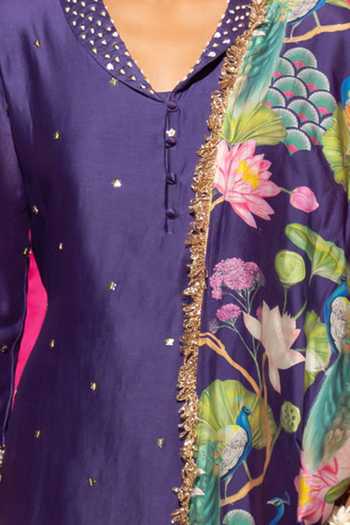 Buy Chrkha Purple Chanderi Silk Pearls, Sequins, Embroidery Shawl Neck Kurta Set Online at Aza Fashions Buy_Chrkha_Purple Chanderi Silk Pearls, Sequins, Embroidery Shawl Neck Kurta Set _Online_at_Aza_Fashions