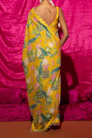 Chrkha Floral Printed Chanderi Silk Saree For Kids