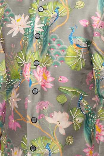 Buy Chrkha Gray Chanderi Silk, Satin, Floral Print Sherwani And Pant Set For Kids Online at Aza Fashions Buy_Chrkha_Gray Chanderi Silk, Satin, Floral Print Sherwani And Pant Set For Kids_Online_at_Aza_Fashions