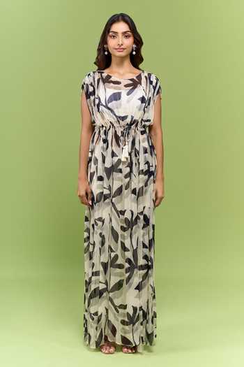 Koai_Black Georgette Round Neck White And Printed Dress _at_Aza_Fashions
